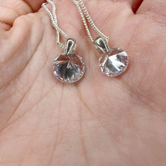 Cubic Zirconia Double Layered Dainty Silver Chain Necklace - Picture 7 of 15